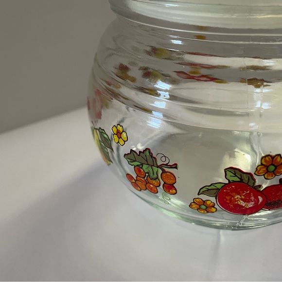 VTG Glass Jar Cottage Indonesia Clear Fruit Print Kitchen Home Decor Lid Storage - Picture 2 of 4